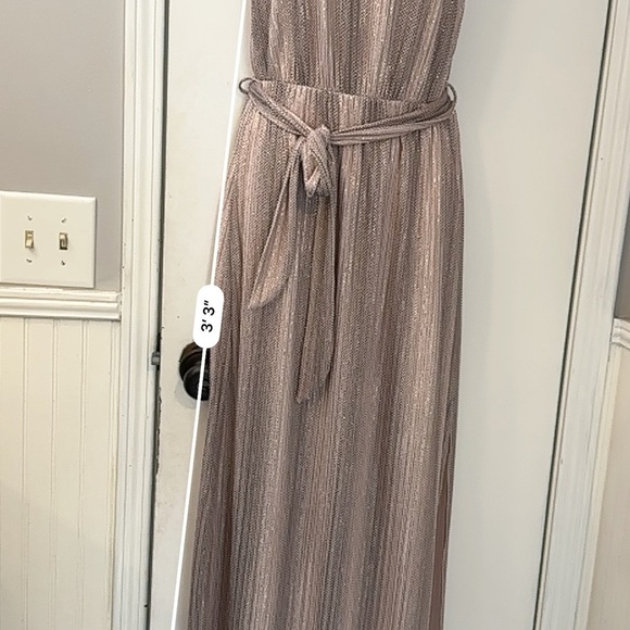 All in Favor Women’s Small Pink Rose Gold Metallic Ribbed Maxi Dress Belted - Picture 10 of 12
